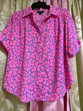 Antilia Femme Pink & Blue Floral Button-Front Blouse